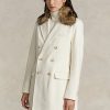 Abrigos cruzados con cuello de piel sintética de Ralph Lauren para mujer en color crema