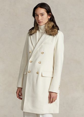 Abrigos cruzados con cuello de piel sintética de Ralph Lauren para mujer en color crema