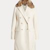 Abrigos cruzados con cuello de piel sintética de Ralph Lauren para mujer en color crema