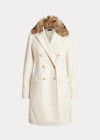 Abrigos cruzados con cuello de piel sintética de Ralph Lauren para mujer en color crema