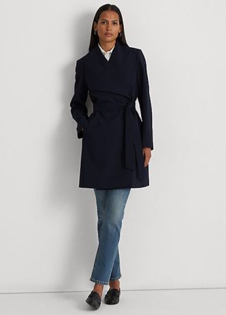 Abrigos cruzados de crepé Ralph Lauren para mujer en azul marino