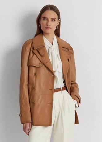 Abrigos cruzados de piel napa Ralph Lauren para mujer en color marrón
