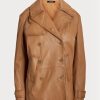 Abrigos cruzados de piel napa Ralph Lauren para mujer en color marrón