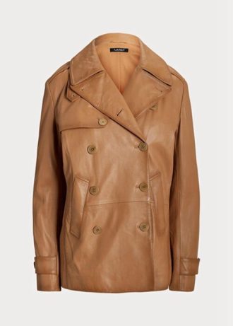 Abrigos cruzados de piel napa Ralph Lauren para mujer en color marrón