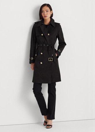 Abrigos cruzados negros de mezcla de algodón para mujer de Ralph Lauren