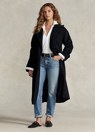 Abrigos cruzados negros de mezcla de lana con solapa de pico de Ralph Lauren para mujer
