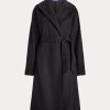 Abrigos cruzados negros de mezcla de lana con solapa de pico de Ralph Lauren para mujer