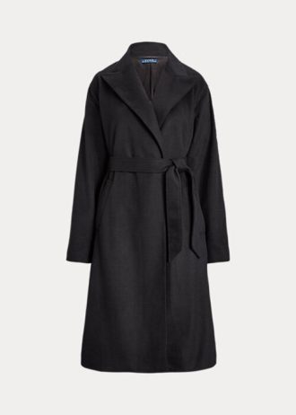 Abrigos cruzados negros de mezcla de lana con solapa de pico de Ralph Lauren para mujer
