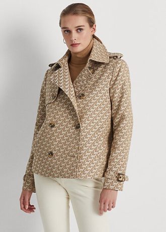 Abrigos cruzados Ralph Lauren de jacquard con monograma para mujer en color caqui