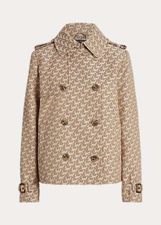 Abrigos cruzados Ralph Lauren de jacquard con monograma para mujer en color caqui
