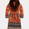 Abrigos de jacquard con cuello de piel de oveja Ralph Lauren para mujer en color naranja Abrigos de jacquard con cuello de piel de oveja Ralph Lauren para mujer en color naranja