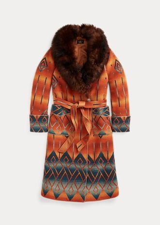 Abrigos de jacquard con cuello de piel de oveja Ralph Lauren para mujer en color naranja