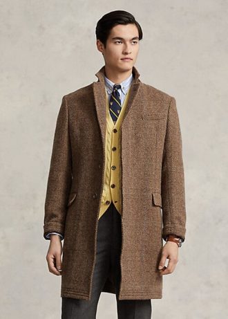 Abrigos de lana ligera con diseño de espiga de Ralph Lauren para hombre, color marrón