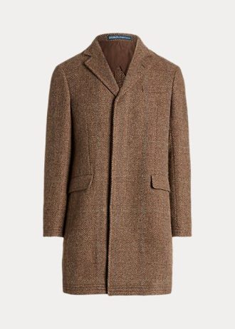 Abrigos de lana ligera con diseño de espiga de Ralph Lauren para hombre, color marrón