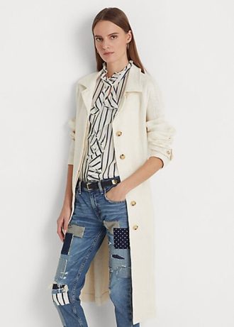 Abrigos de lino con espiga y cinturón Ralph Lauren para mujer en color crema