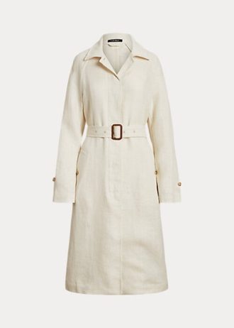 Abrigos de lino con espiga y cinturón Ralph Lauren para mujer en color crema