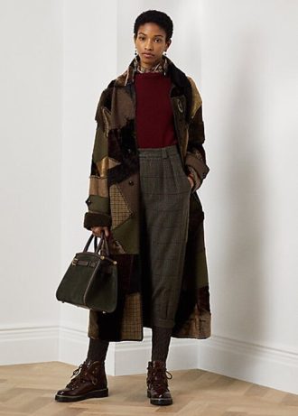 Abrigos de piel de oveja con patchwork Harmon de Ralph Lauren para mujer en color oliva