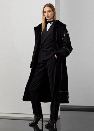 Abrigos de piel de oveja merino Ralph Lauren Lanthe negros para mujer