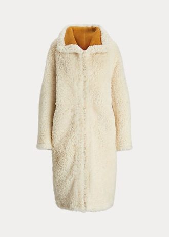 Abrigos de piel de oveja reversibles extragrandes de Ralph Lauren para mujer en color crema