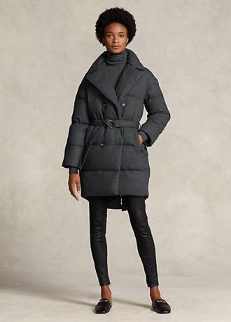 Abrigos de plumón acolchados cruzados Ralph Lauren grises para mujer