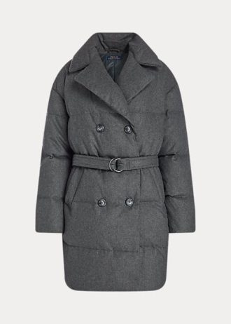 Abrigos de plumón acolchados cruzados Ralph Lauren grises para mujer