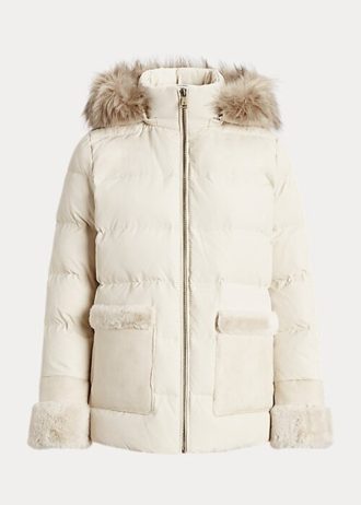 Abrigos de plumón con ribete de piel sintética Ralph Lauren para mujer en color crema
