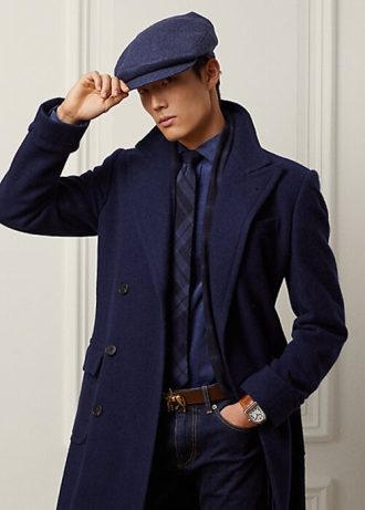 Abrigos Ralph Lauren de lana con diseño de espiga, hechos a mano, en azul marino oscuro para hombre