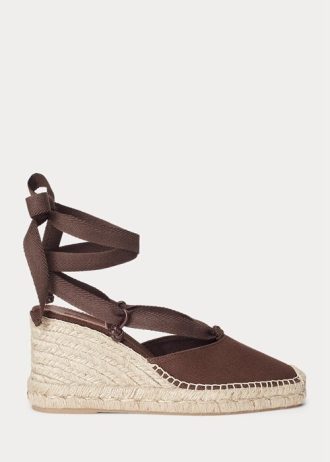 Alpargatas de cuña de lona Ralph Lauren para mujer en color chocolate