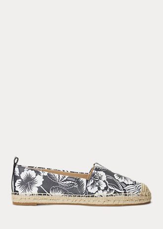 Alpargatas de piel con diseño floral Cameryn III de Ralph Lauren para mujer, color blanco y negro