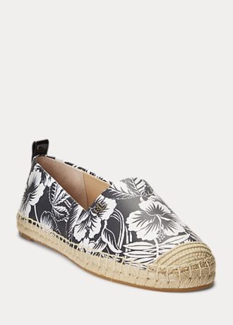 Alpargatas de piel con diseño floral Cameryn III de Ralph Lauren para mujer, color blanco y negro
