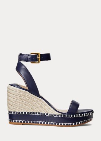 Alpargatas de piel Ralph Lauren Hilarie para mujer en color azul marino