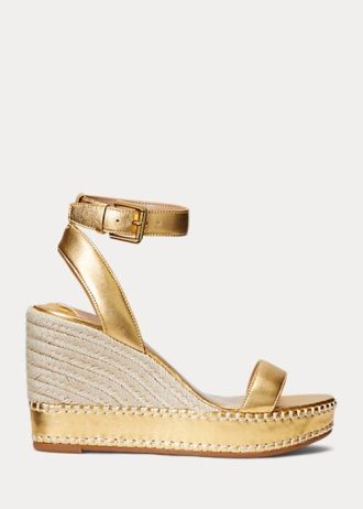 Alpargatas Ralph Lauren Hilarie de piel metalizada doradas para mujer