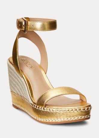Alpargatas Ralph Lauren Hilarie de piel metalizada doradas para mujer