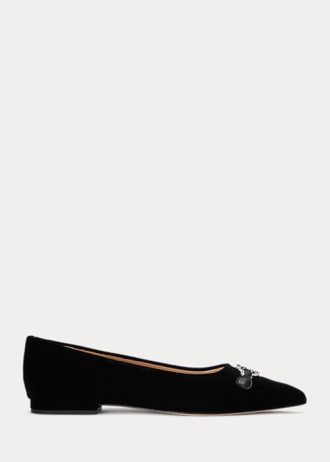 Bailarinas de terciopelo Ralph Lauren Lilah para mujer, color negro Bailarinas de terciopelo Ralph Lauren Lilah para mujer, color negro