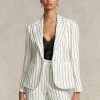 Blazers blancos de lino jacquard a rayas Ralph Lauren para mujer