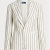 Blazers blancos de lino jacquard a rayas Ralph Lauren para mujer