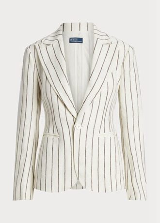 Blazers blancos de lino jacquard a rayas Ralph Lauren para mujer
