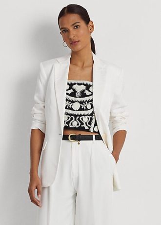 Blazers blancos de sarga de mezcla de lino Ralph Lauren para mujer