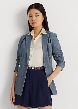 Blazers cruzados de Chambray de Ralph Lauren para mujer en azul