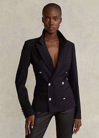 Blazers de lana elástica Ralph Lauren negros para mujer