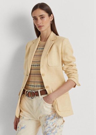 Blazers de lino con diseño de espiga de Ralph Lauren para mujer en amarillo
