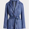 Blazers de lino y algodón con cinturón a rayas azules de Ralph Lauren para mujer Blazers de lino y algodón con cinturón a rayas azules de Ralph Lauren para mujer