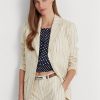 Blazers de sarga de lino a rayas Ralph Lauren para mujer en blanco Blazers de sarga de lino a rayas Ralph Lauren para mujer en blanco