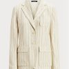 Blazers de sarga de lino a rayas Ralph Lauren para mujer en blanco Blazers de sarga de lino a rayas Ralph Lauren para mujer en blanco