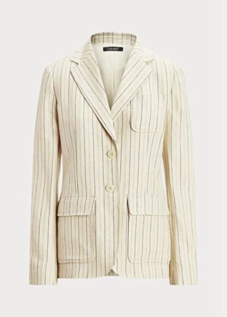 Blazers de sarga de lino a rayas Ralph Lauren para mujer en blanco