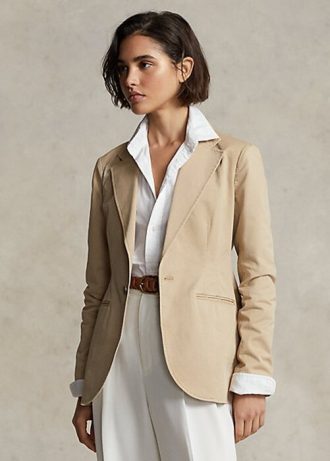 Blazers de sarga elástica Ralph Lauren beige para mujer