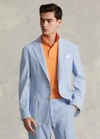 Blazers de traje de cambray Ralph Lauren azules para hombre