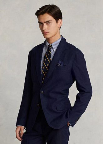 Blazers de traje de lino suave Ralph Lauren Polo para hombre en azul marino