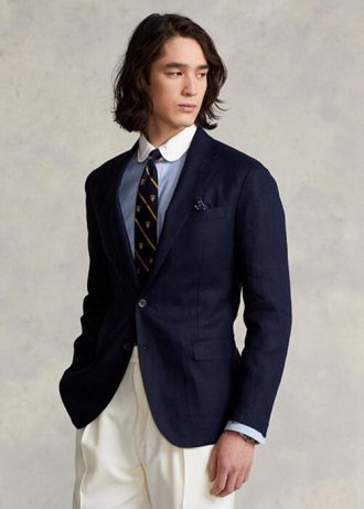 Blazers de traje de lino suave Ralph Lauren Polo para hombre en azul marino