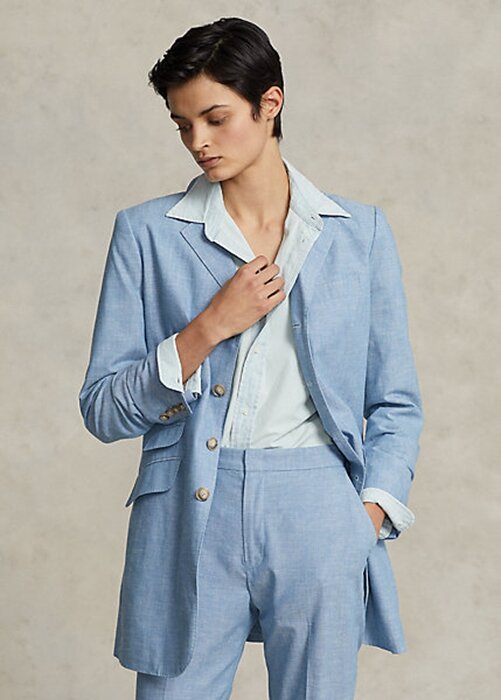 Blazers largos de algodón Chambray de Ralph Lauren para mujer en azul Blazers largos de algodón Chambray de Ralph Lauren para mujer en azul